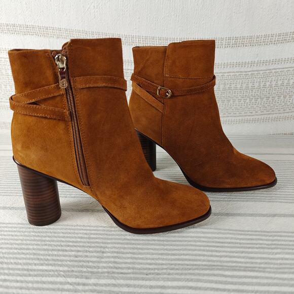 Draper James Brown Suede Ankle Boots Block Heel Size 7.5 NEW - Picture 2 of 10